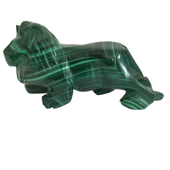 MALACHITE Hand-Carved Lion Figurine Zaire Congo 3" Crystal Healing Protection - Picture 3 of 8